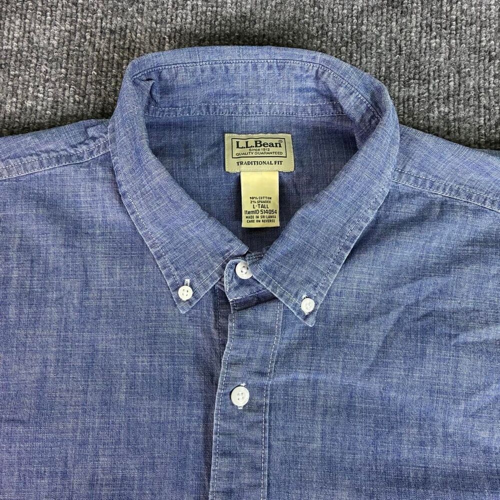 L.L.Bean Traditional Fit Chambray Shirt Men’s Large Tall Blue Stretch Cotton